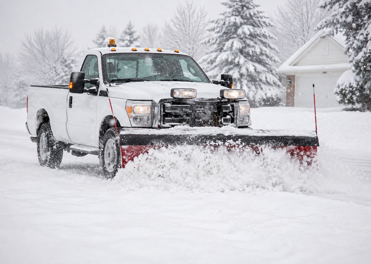 Plowed commercial parking lot in winter